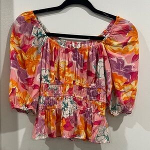 Wayf Vibrant Floral Puff Sleeve Blouse